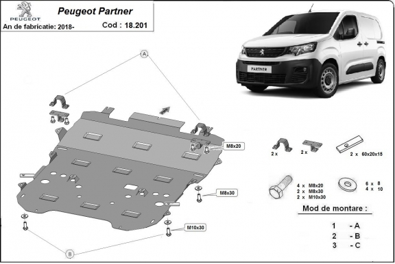 Steel skid plate for Peugeot Partner