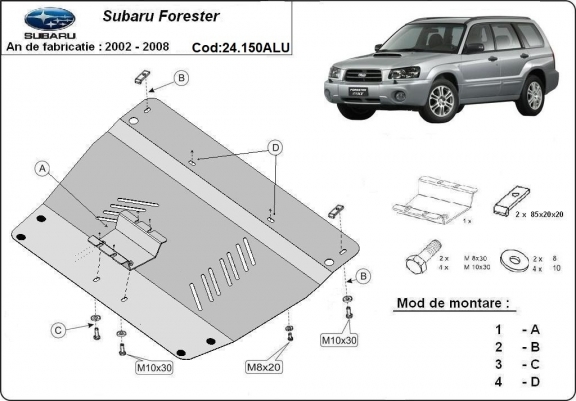 Aluminum skid plate for Subaru Forester 2