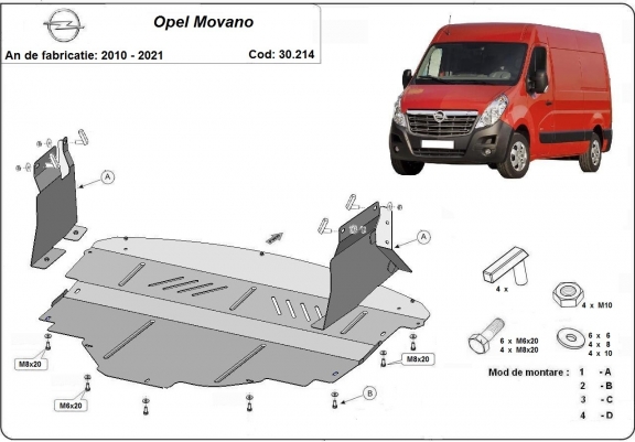 Steel skid plate for Opel Movano B 