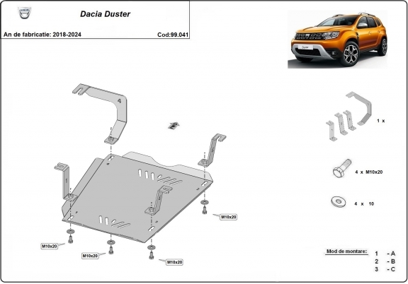Steel fuel tank skid plate  for Dacia Duster