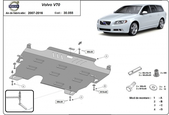 Steel skid plate for Volvo V70
