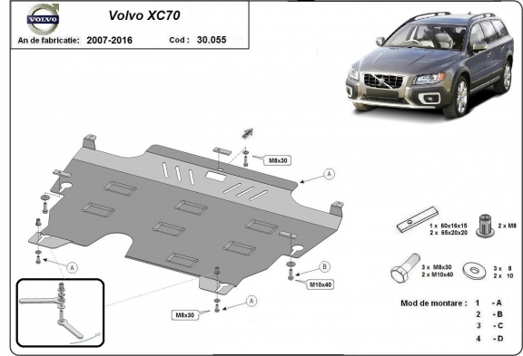 Steel skid plate for the protection of the engine and the gearbox for Volvo XC70