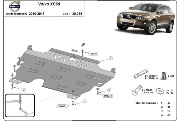 Steel skid plate for the protection of the engine and the gearbox for Volvo XC60