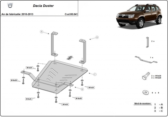 Steel differential skid plate for Dacia Duster
