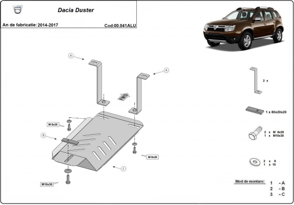 Aluminum diferential skid plate for Dacia Duster 4x4