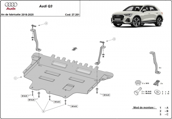 Steel skid plate for Audi Q3