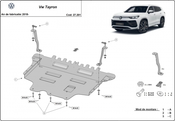 Steel skid plate for VW Tayron