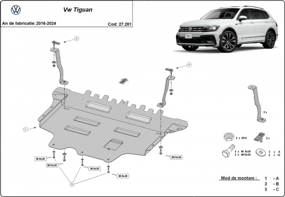 Steel skid plate for Vw Tiguan