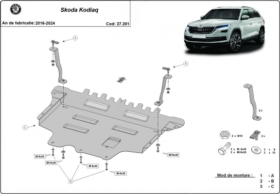 Steel skid plate for Skoda Kodiaq