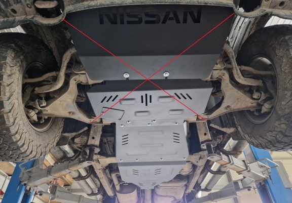 Steel gearbox skid plate for Nissan Navara D40